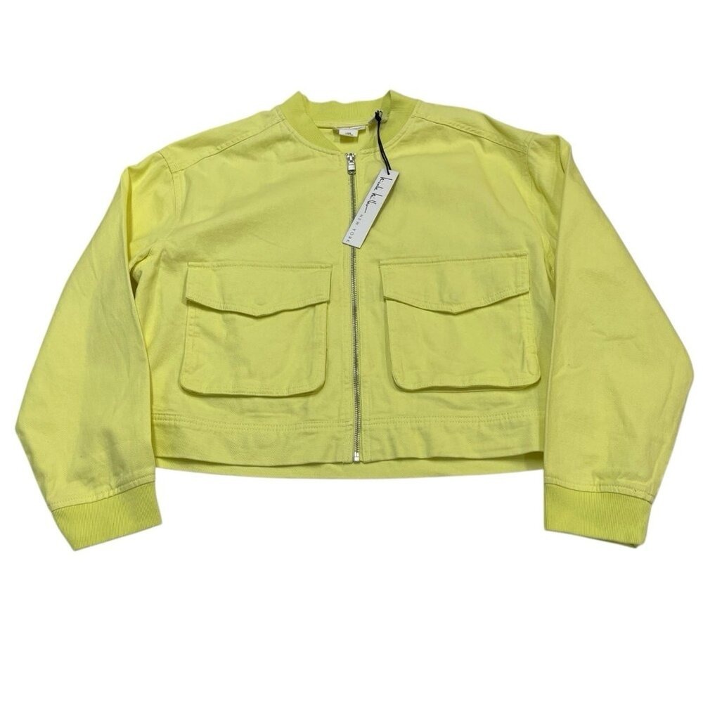 Nicole Miller Jacket Yellow Canvas Cropped Bomber‎ Boxy Size M Casual Resort